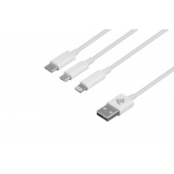Кабель USB  AM to microUSB  1,0м  2E  White  + Type C + Lightning