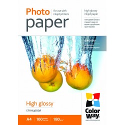 Бумага ColorWay фото глянцевая  180g  A4 * 100л.