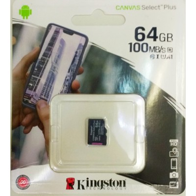 Карта пам'яті microSDXC  64Gb (Class 10)  Kingston  UHS-I  R100MB/s  Canvas Select Plus
