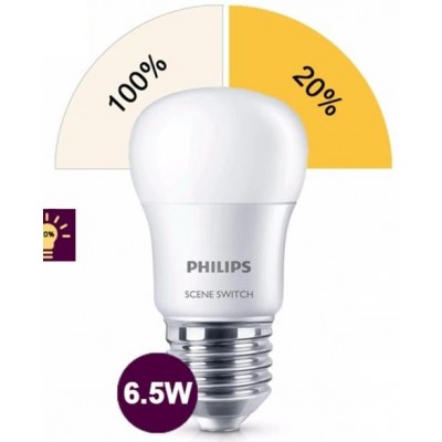 Лампа светодиодная  6,5W  E27  Philips P45  6500K  Scene Switch 2Step