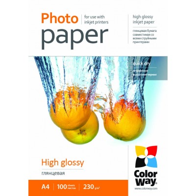 Бумага ColorWay фото глянцевая  230g  A4 * 100л