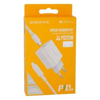 Зарядний пристрій USB  5G Borofone BA38A + cable TypeC - To Lightning